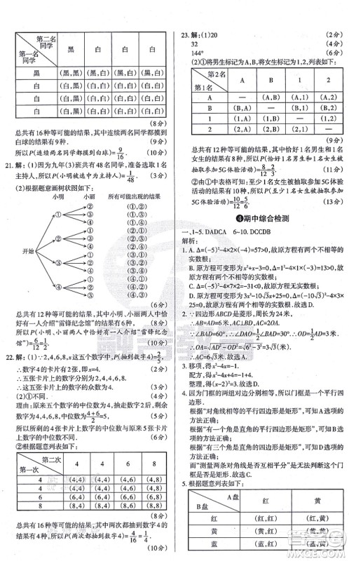 学习周报2021山西名校原创必刷卷九年级数学上册北师版答案