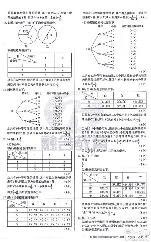 学习周报2021山西名校原创必刷卷九年级数学上册北师版答案