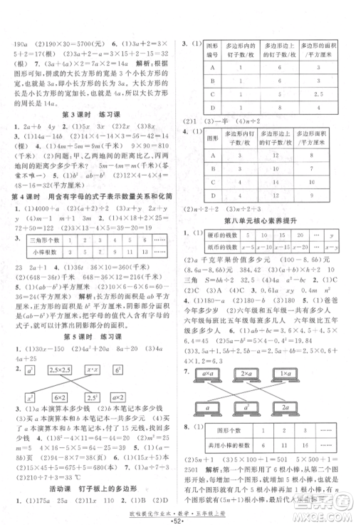 江苏凤凰美术出版社2021欧拉提优作业本五年级数学上册苏教版参考答案