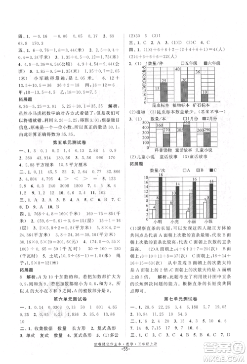 江苏凤凰美术出版社2021欧拉提优作业本五年级数学上册苏教版参考答案