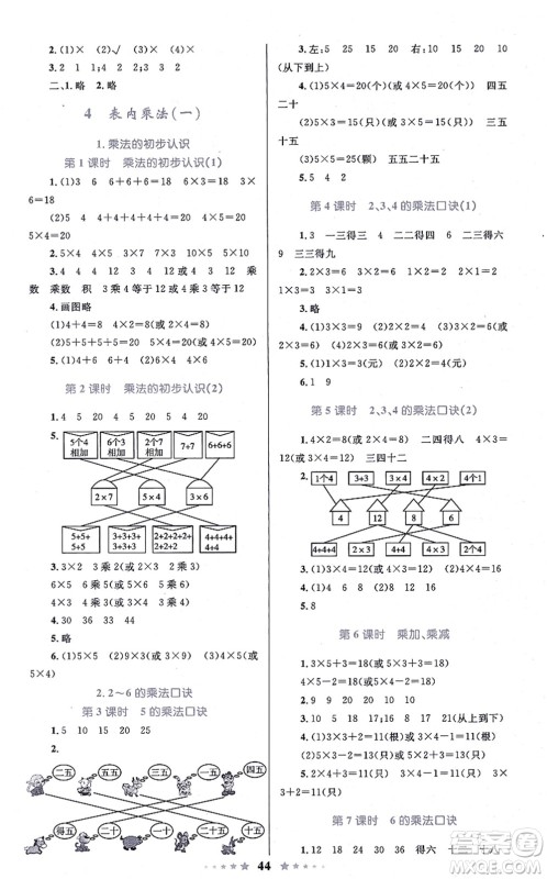 知识出版社2021小学同步测控全优设计超人天天练二年级数学上册RJ人教版答案