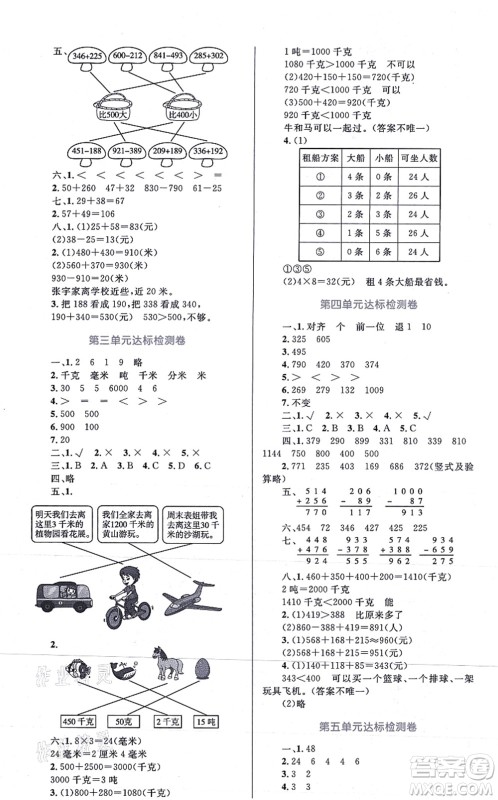 知识出版社2021小学同步测控全优设计超人天天练三年级数学上册RJ人教版答案