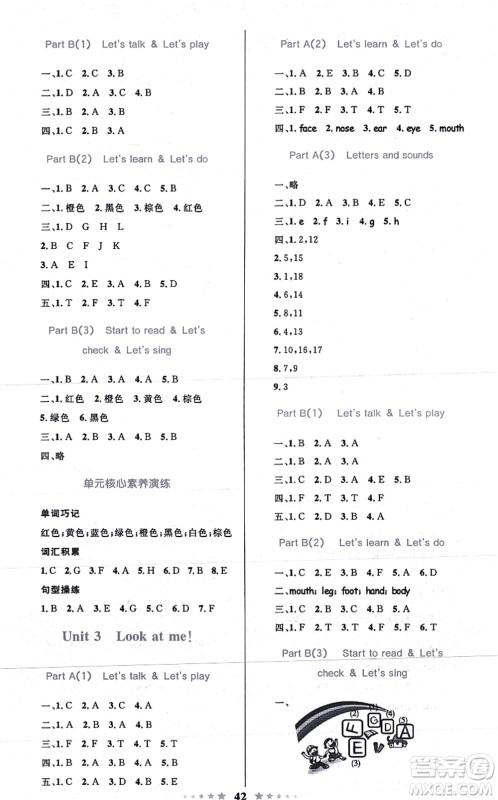 知识出版社2021小学同步测控全优设计超人天天练三年级英语上册RJ人教版答案