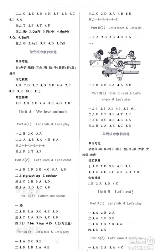 知识出版社2021小学同步测控全优设计超人天天练三年级英语上册RJ人教版答案