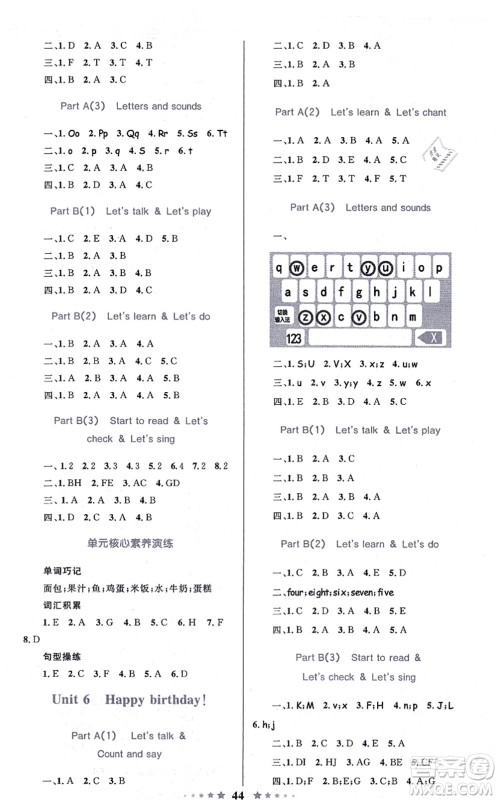 知识出版社2021小学同步测控全优设计超人天天练三年级英语上册RJ人教版答案