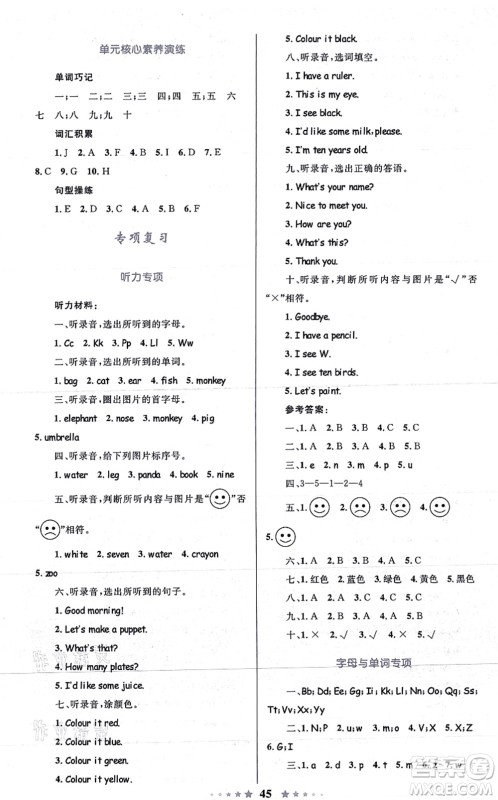 知识出版社2021小学同步测控全优设计超人天天练三年级英语上册RJ人教版答案