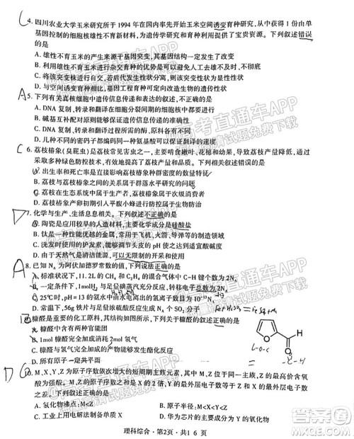 四省八校2022届高三第一学期期中质量检测考试理科综合试题及答案