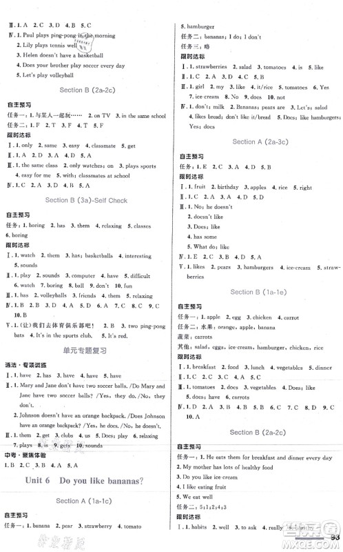 浙江教育出版社2021初中同步测控全优设计七年级英语上册R人教版浙江专版答案