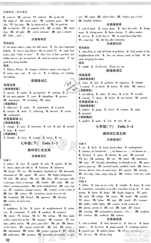 新疆青少年出版社2021万唯中考试题研究九年级英语徐州专版答案