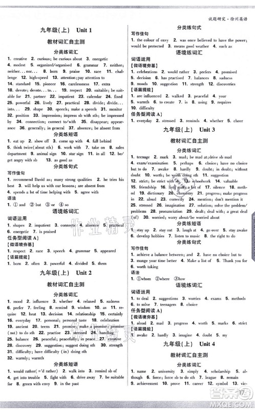 新疆青少年出版社2021万唯中考试题研究九年级英语徐州专版答案
