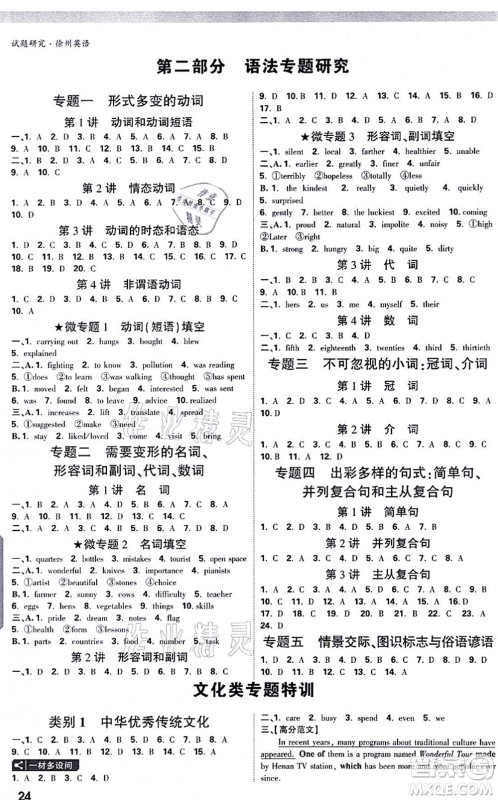 新疆青少年出版社2021万唯中考试题研究九年级英语徐州专版答案
