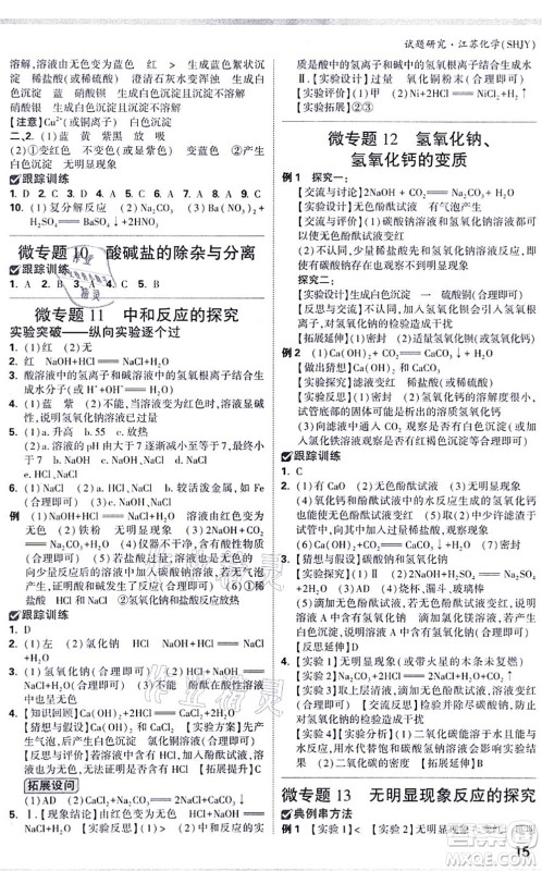 新疆青少年出版社2021万唯中考试题研究九年级化学SHJY沪教版江苏专版答案
