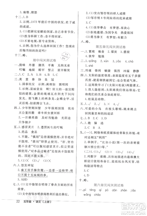 内蒙古少年儿童出版社2021细解巧练五年级语文上册人教版参考答案 内蒙古少年儿童出版社2021细解巧练五年级语文上册人教版参考答案