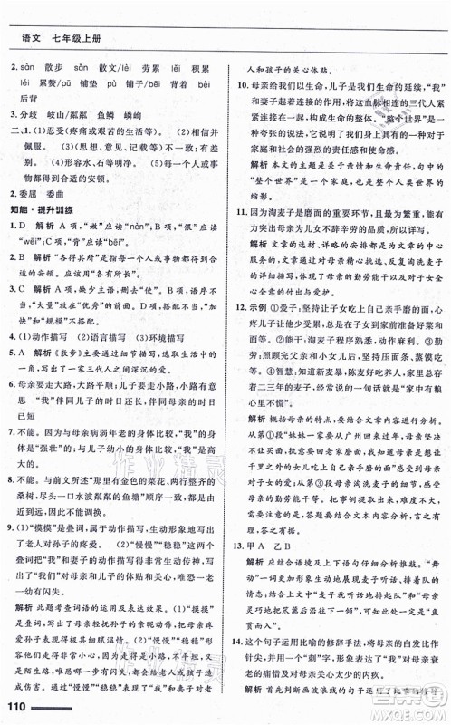 甘肃少年儿童出版社2021语文配套综合练习七年级上册人教版答案 甘肃少年儿童出版社2021语文配套综合练习七年级上册人教版答案