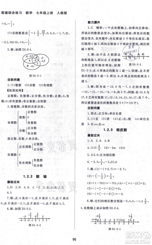 北京师范大学出版社2021数学配套综合练习七年级上册人教版答案