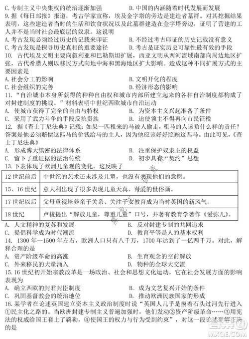 哈师大附中2020级高二上学期期中考试历史试卷及答案 哈师大附中2020级高二上学期期中考试历史试卷及答案