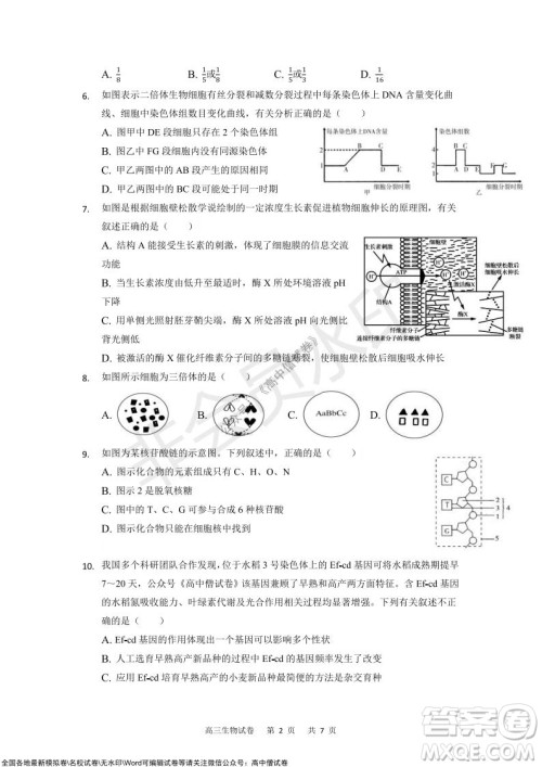 重庆市2021-2022学年上11月月度质量检测高三生物试题及答案