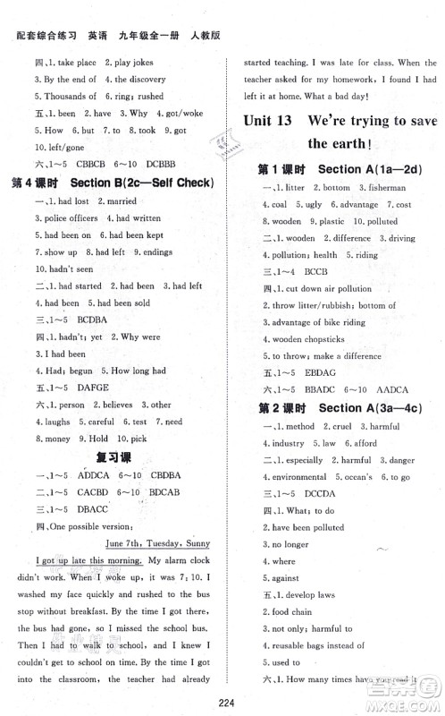 北京师范大学出版社2021英语配套综合练习九年级全一册人教版答案 北京师范大学出版社2021英语配套综合练习九年级全一册人教版答案