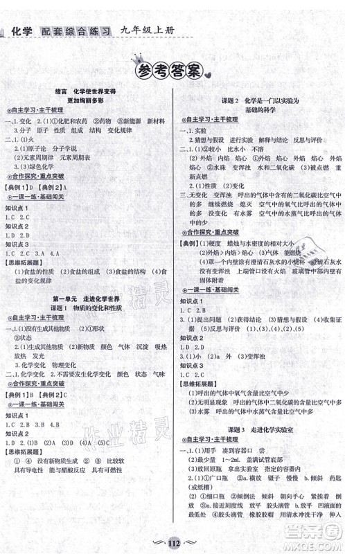 甘肃文化出版社2021化学配套综合练习九年级上册人教版答案 甘肃文化出版社2021化学配套综合练习九年级上册人教版答案