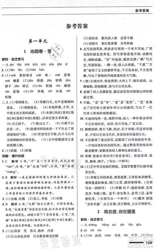 北京师范大学出版社2021语文配套综合练习九年级上册人教版答案 北京师范大学出版社2021语文配套综合练习九年级上册人教版答案