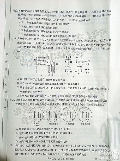 2022届山西金太阳高三11月联考生物试题及答案