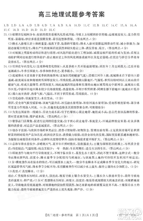 2022届山西金太阳高三11月联考地理试题及答案 2022届山西金太阳高三11月联考地理试题及答案