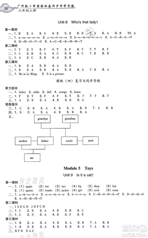 新世纪出版社2021双基同步导学导练三年级英语上册教科版广州专版答案 新世纪出版社2021双基同步导学导练三年级英语上册教科版广州专版答案