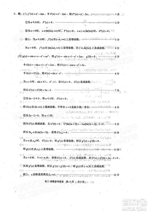 泸州市高2019级第一次教学质量诊断性考试理科数学试题及答案