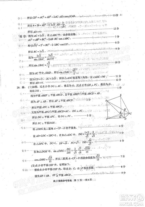 泸州市高2019级第一次教学质量诊断性考试理科数学试题及答案