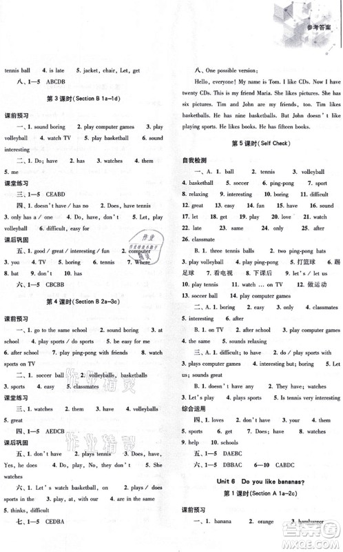 大象出版社2021初中同步练习册七年级英语上册人教版答案