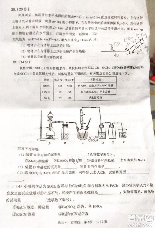 泸州市高2019级第一次教学质量诊断性考试理科综合试题及答案