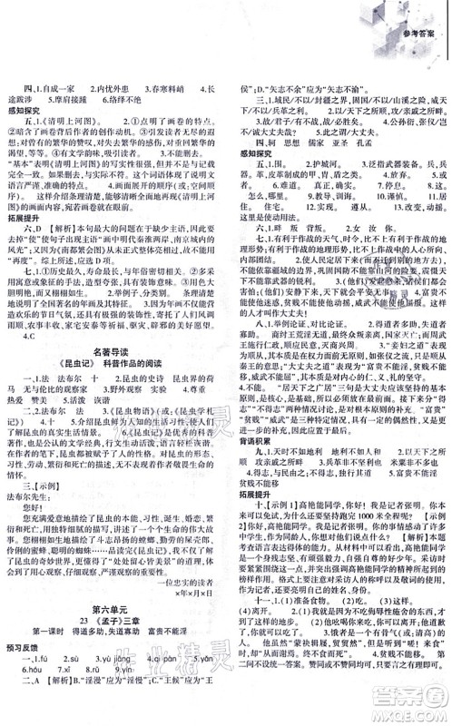 大象出版社2021初中同步练习册八年级语文上册人教版答案 大象出版社2021初中同步练习册八年级语文上册人教版答案