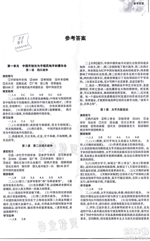 大象出版社2021初中同步练习册八年级历史上册人教版答案