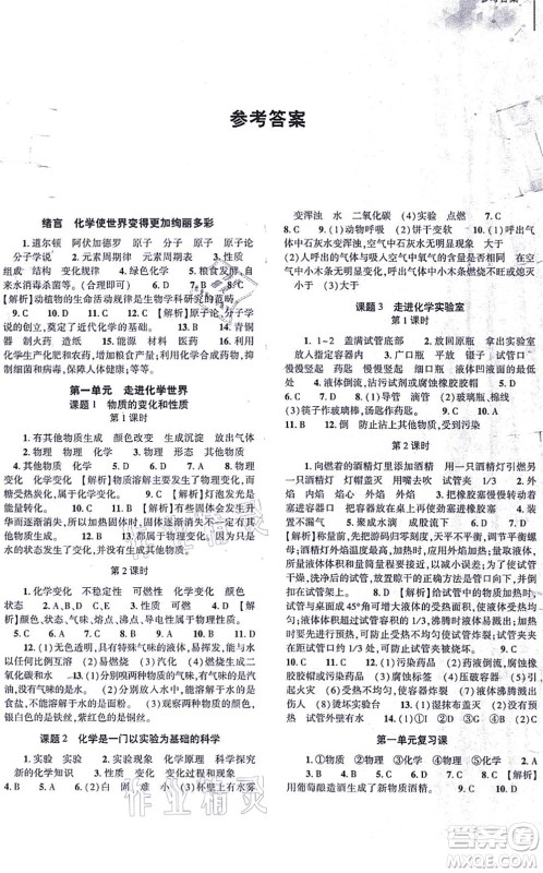 大象出版社2021初中同步练习册九年级化学上册人教版答案 大象出版社2021初中同步练习册九年级化学上册人教版答案