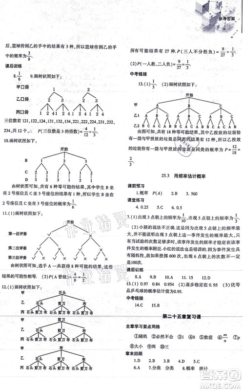 大象出版社2021初中同步练习册九年级数学上册人教版答案 大象出版社2021初中同步练习册九年级数学上册人教版答案