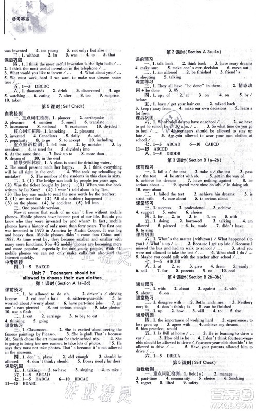 大象出版社2021初中同步练习册九年级英语全一册人教版答案