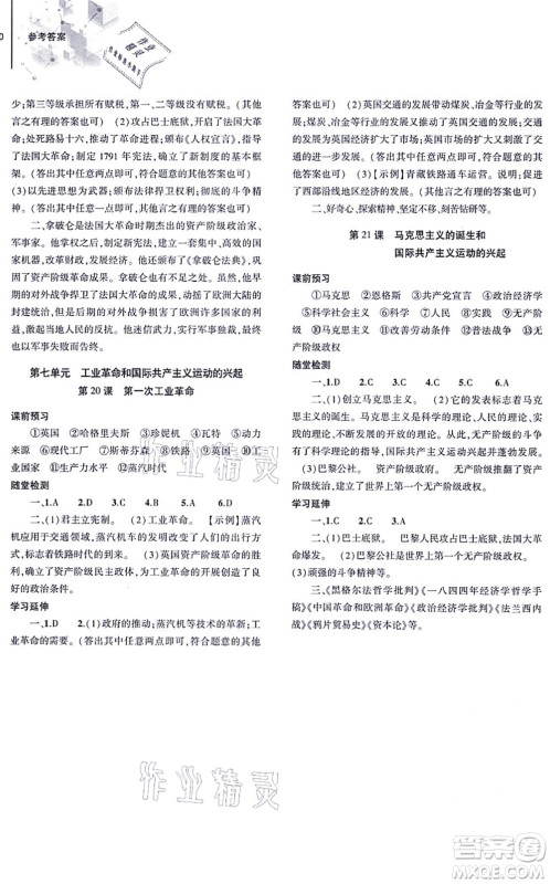 大象出版社2021初中同步练习册九年级历史上册人教版答案