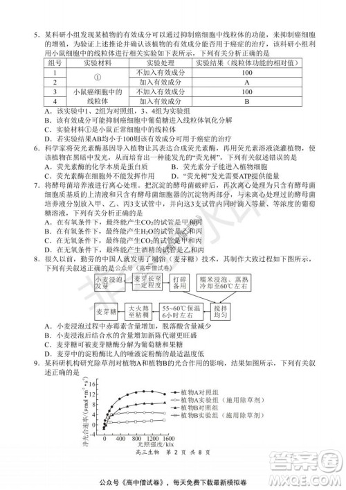 2021-2022学年上学期全国百强名校领军考试高三生物试题及答案