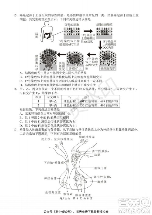 2021-2022学年上学期全国百强名校领军考试高三生物试题及答案 2021-2022学年上学期全国百强名校领军考试高三生物试题及答案