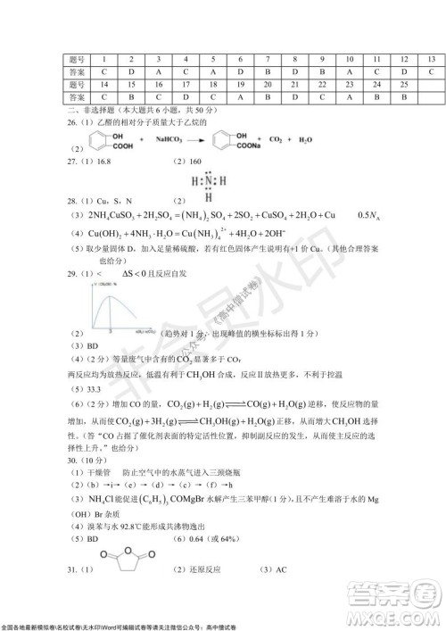 2021学年第一学期浙江省9+1高中联盟期中考试高三年级化学试题及答案