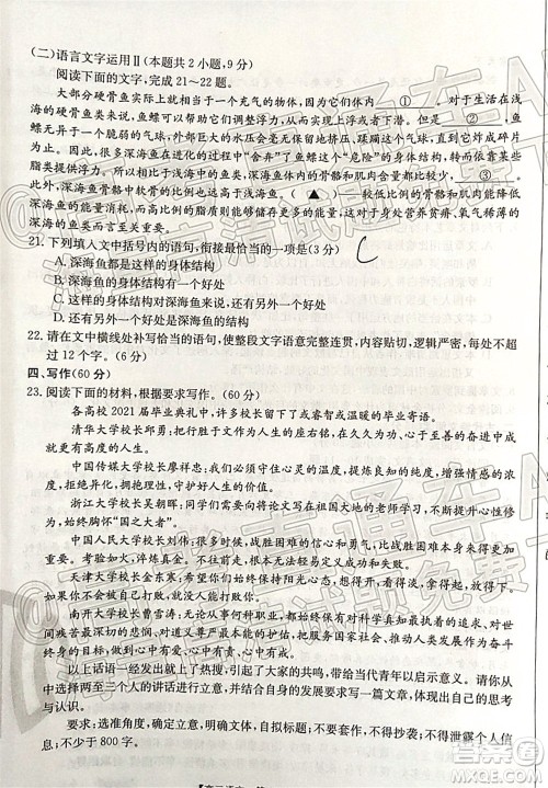 2022届广东金太阳高三11月联考语文试题及答案 2022届广东金太阳高三11月联考语文试题及答案