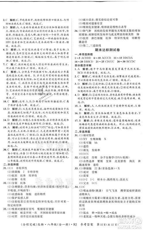 延边大学出版社2021思而优教育全程突破八年级生物全一册R人教版答案