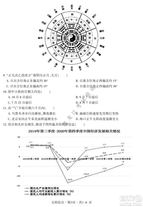 四省八校2022届高三第一学期期中质量检测考试文科综合试题及答案