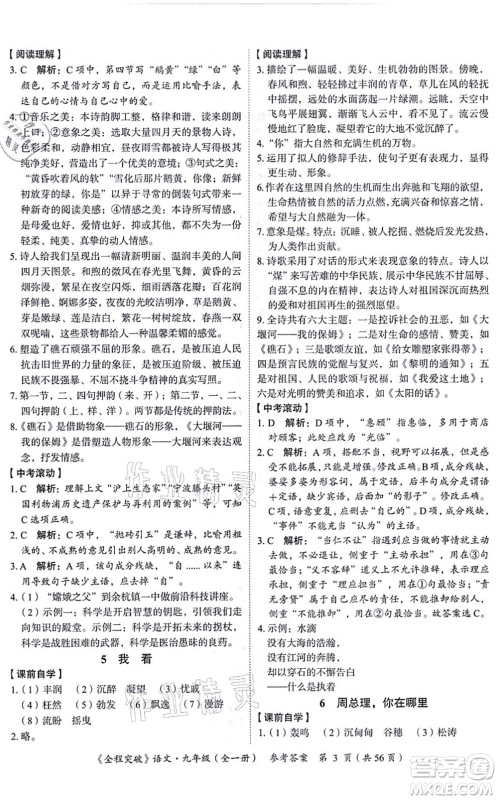 延边大学出版社2021思而优教育全程突破九年级语文全一册TB统编版答案 延边大学出版社2021思而优教育全程突破九年级语文全一册TB统编版答案