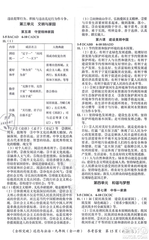 延边大学出版社2021思而优教育全程突破九年级道德与法治全一册TB统编版答案 延边大学出版社2021思而优教育全程突破九年级道德与法治全一册TB统编版答案