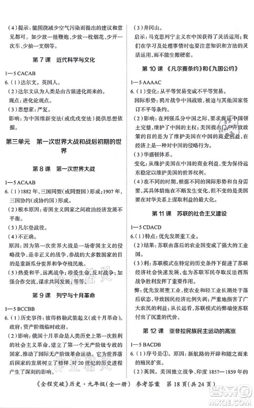 延边大学出版社2021思而优教育全程突破九年级历史全一册TB统编版答案 延边大学出版社2021思而优教育全程突破九年级历史全一册TB统编版答案