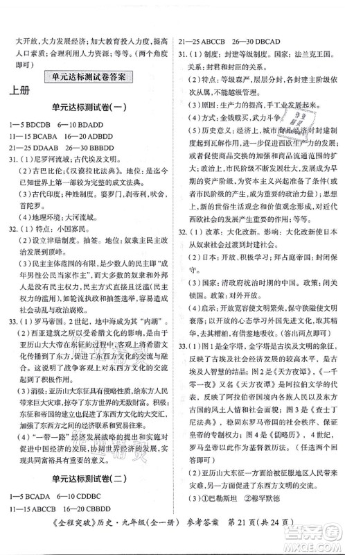 延边大学出版社2021思而优教育全程突破九年级历史全一册TB统编版答案 延边大学出版社2021思而优教育全程突破九年级历史全一册TB统编版答案