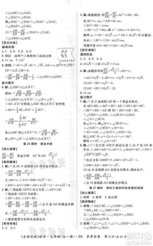 延边大学出版社2021思而优教育全程突破九年级数学全一册BS北师版答案