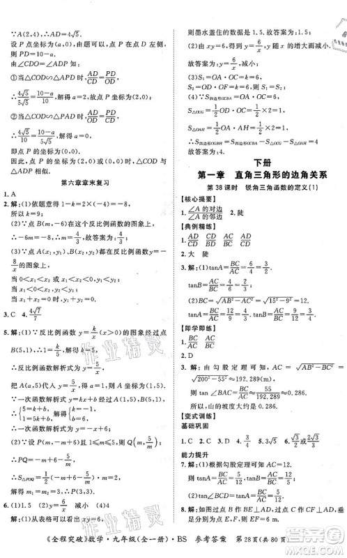 延边大学出版社2021思而优教育全程突破九年级数学全一册BS北师版答案 延边大学出版社2021思而优教育全程突破九年级数学全一册BS北师版答案