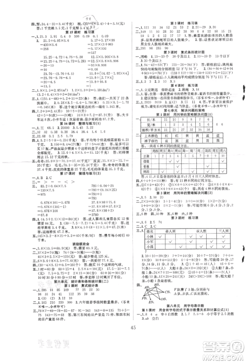 安徽人民出版社2021新经典练与测五年级数学上册苏教版参考答案